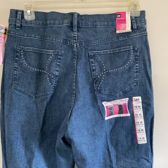 NWT Lee Women Instantly Slims Classic Fit Slim Straight Leg Denim Jeans 16 Blue - Picture 4 of 12